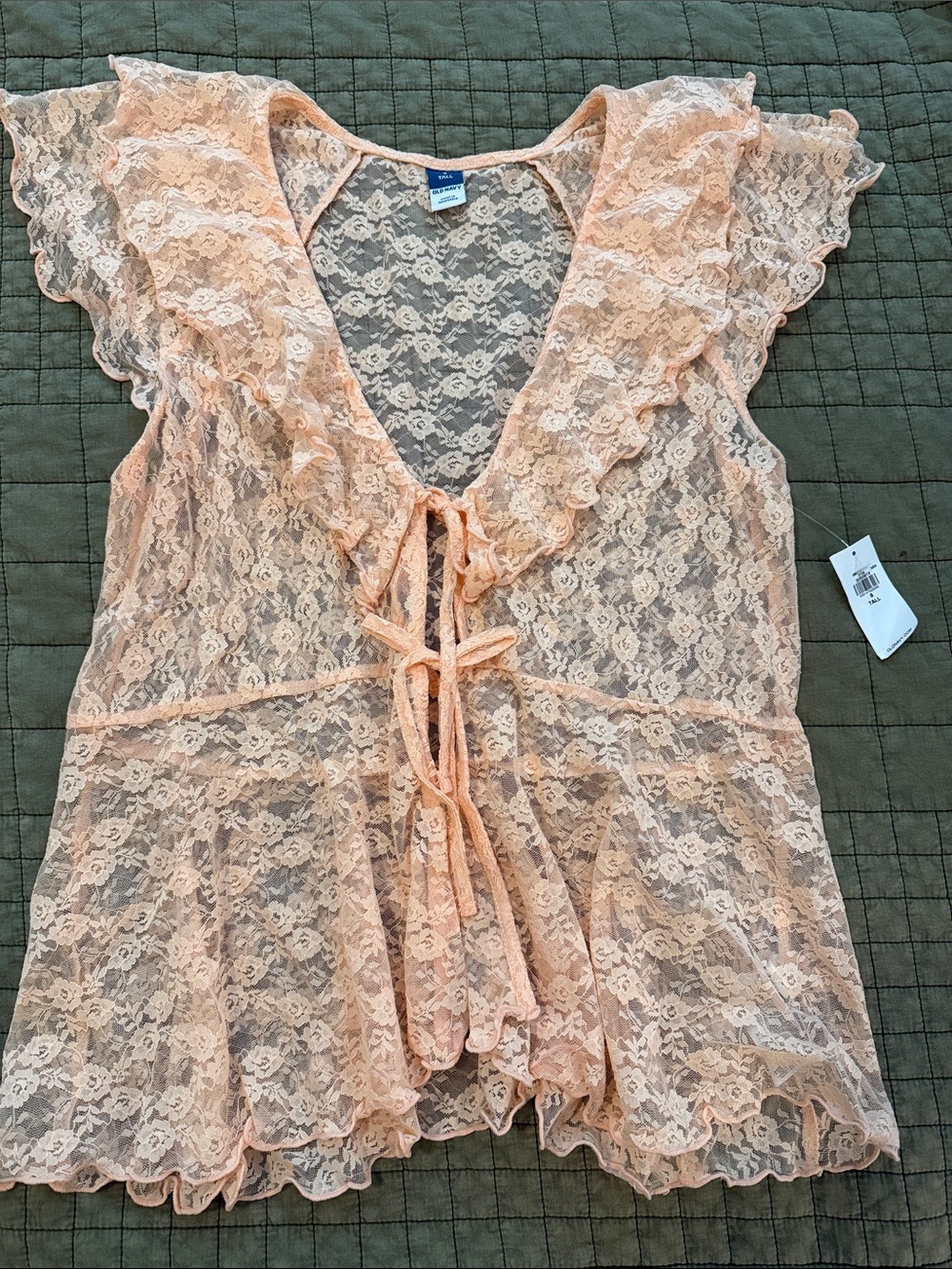 Old navy Sheer Lace Ruffle Tie-Front Cover-Up in Peach